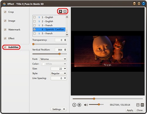 Add and adjust subtitle to video