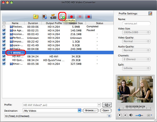 ImTOO HD Video Converter for Mac - multiple profiles